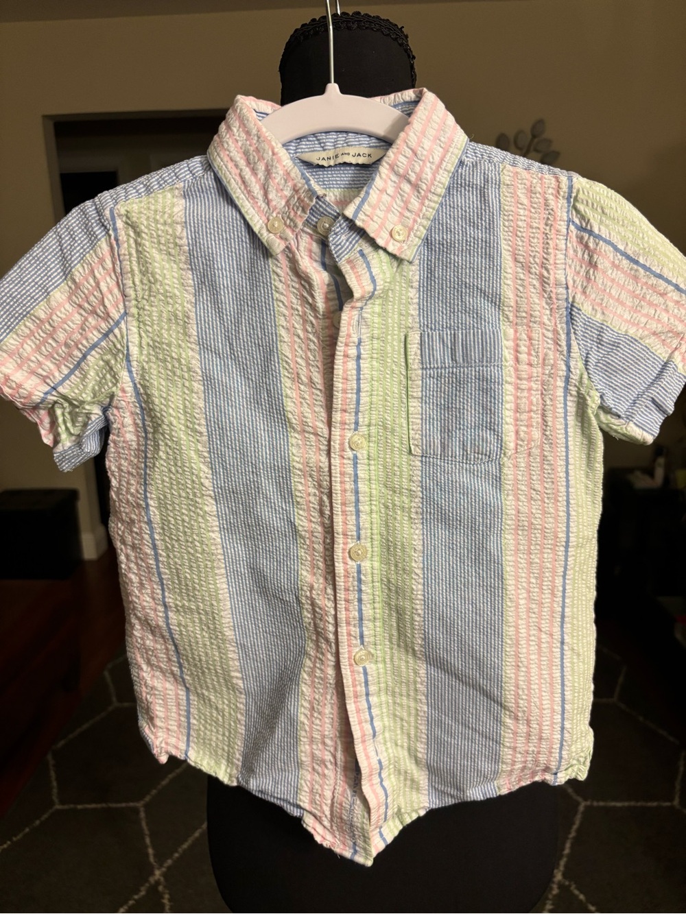 Janie and Jack Pastel Striped Seersucker Short-Sleeve Button-Down
